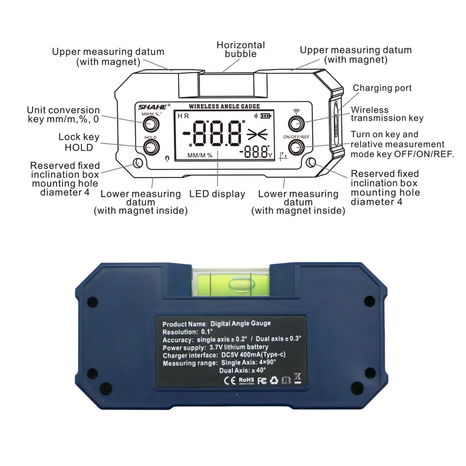 Digital Protractor 3 Inch XPR3SS 400mAh Rechargeable Mini Digital Protractor Inclinometer Compact ...