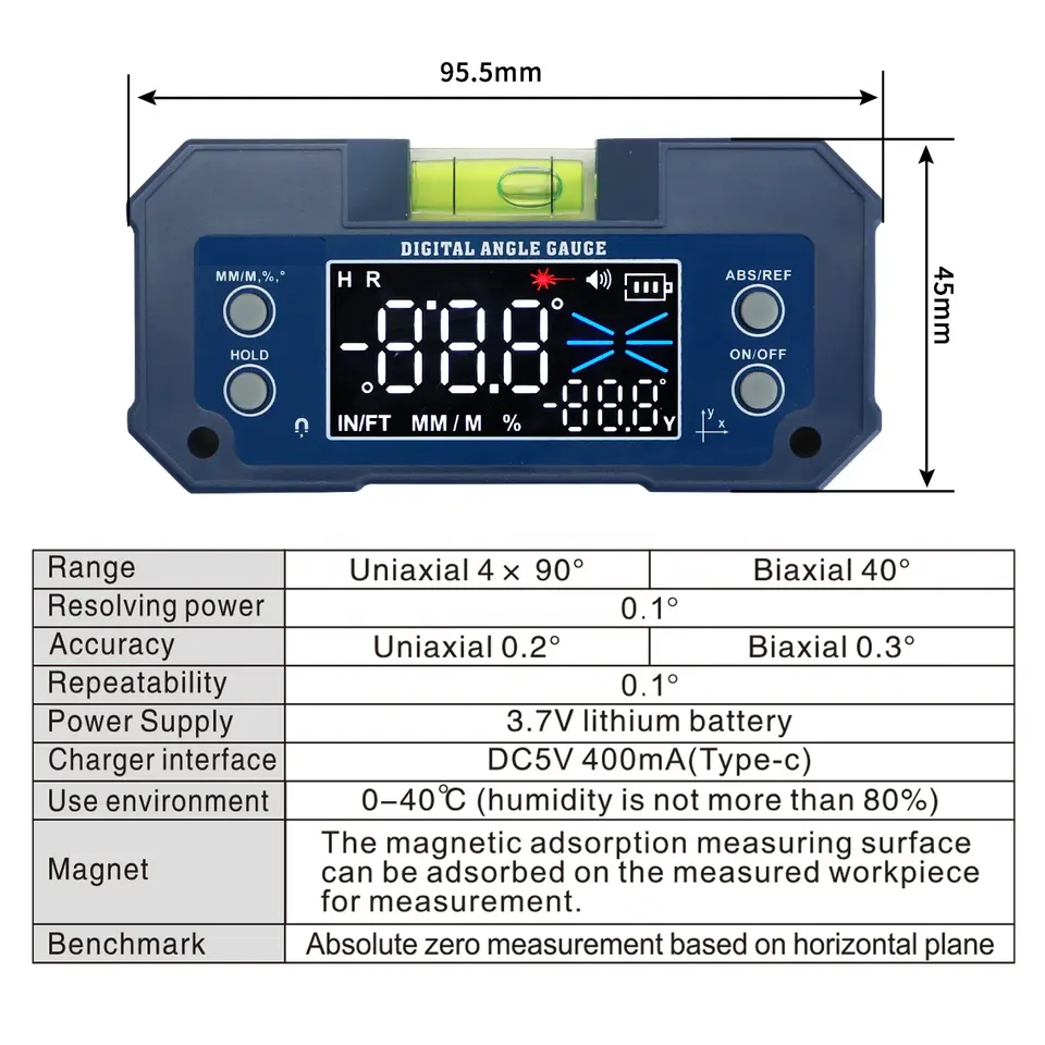 Digital Protractor 3 Inch XPR3SS 400mAh Rechargeable Mini Digital Protractor Inclinometer Compact ...